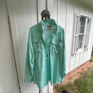 Columbia long sleeve fishing shirt, PFG , coral green, XL
